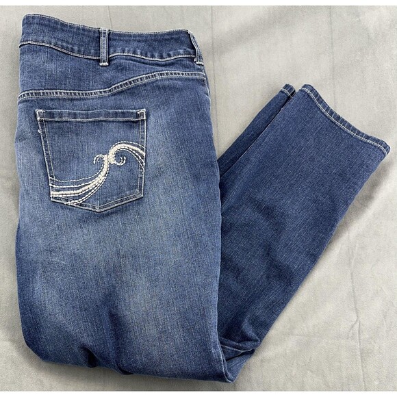 Lane Bryant Genius Fit Jeans Womens 24 Blue Skinny Distressed Embroidered Pocket - Picture 1 of 9